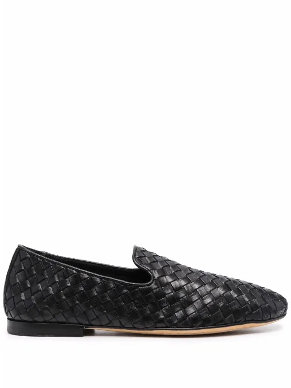 Officine Creative Black Woven Leather Slip-On Loafers